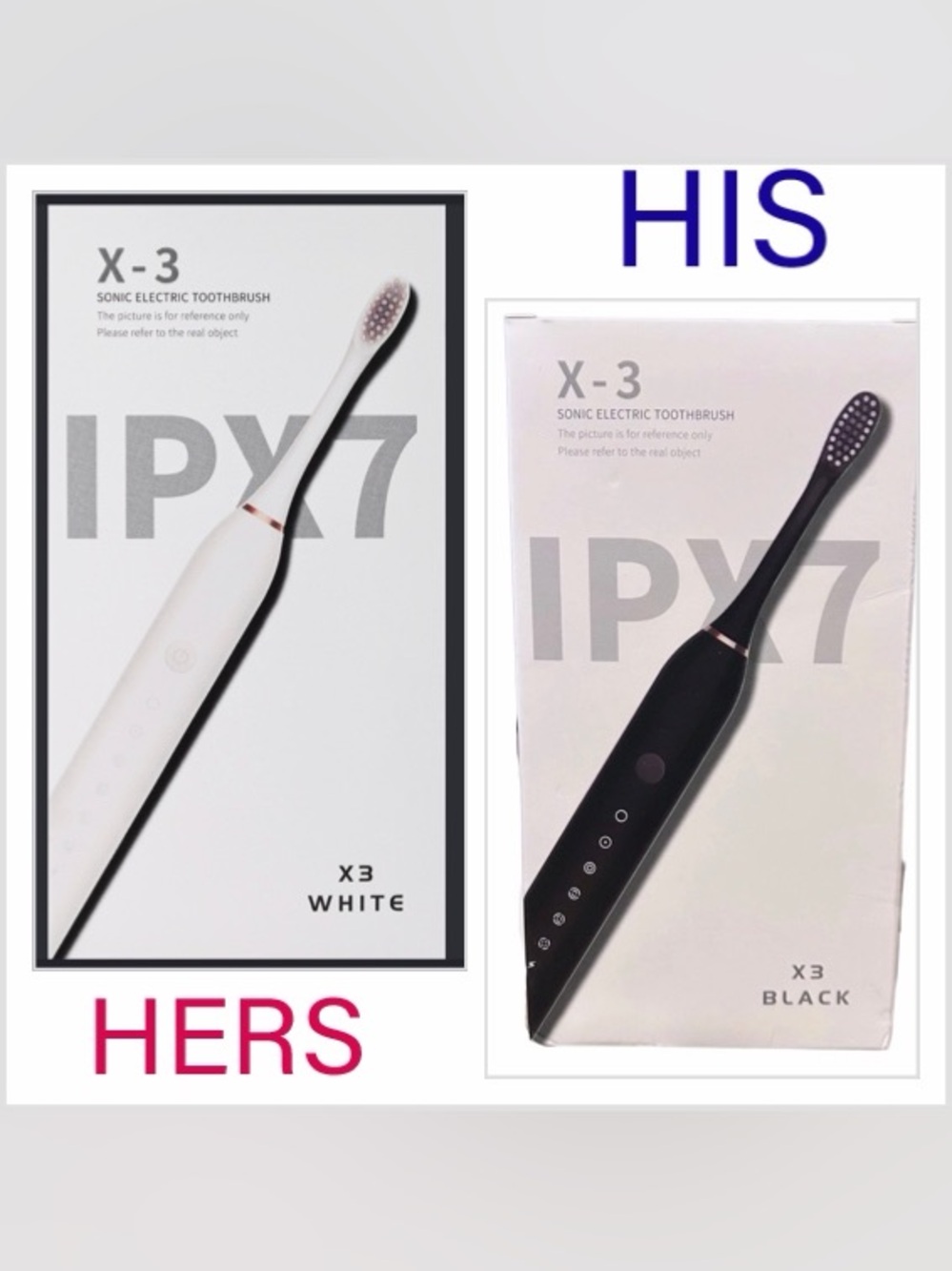 NWT His And Hers SET OF 2 - X-3 Sonic Electric Toothbrush - 1 Black& 1 White